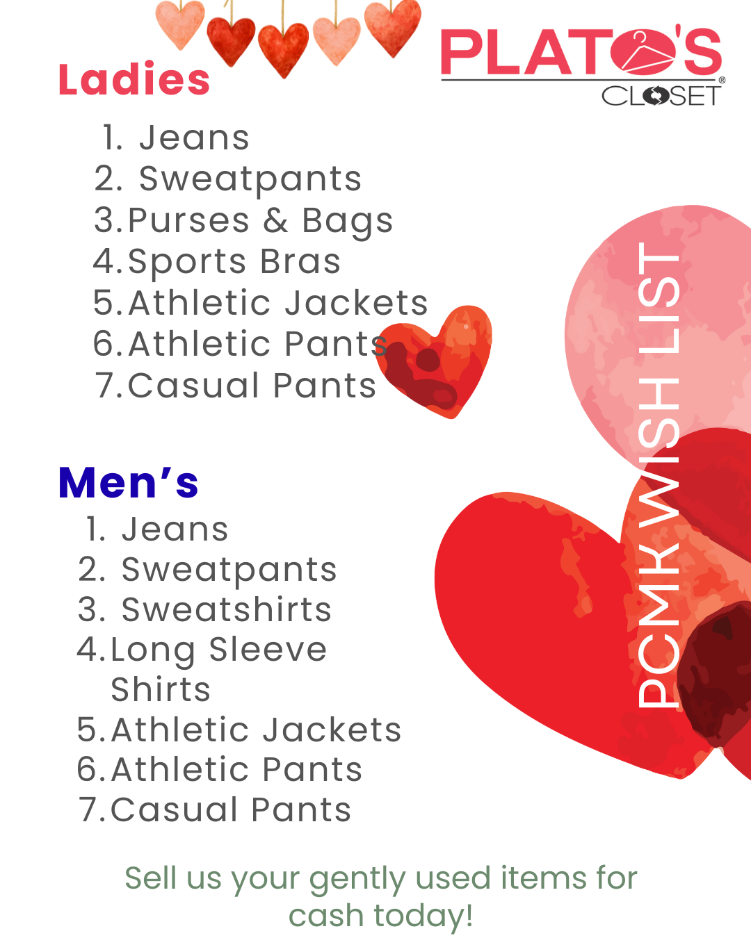 List of items that Plato's Closet Markham wants to buy from customers